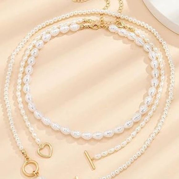 Women Trendy Pearl Chain  Pearl Pendant Pearl Choker Necklace - Picture 2 of 5